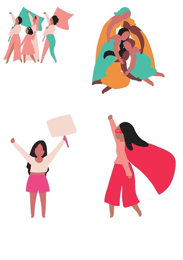 Collage aus mehreren Bildern, Vogelperspektive, Kinderhände die eine bunte Papier-Girlande aus Tonpapier basteln